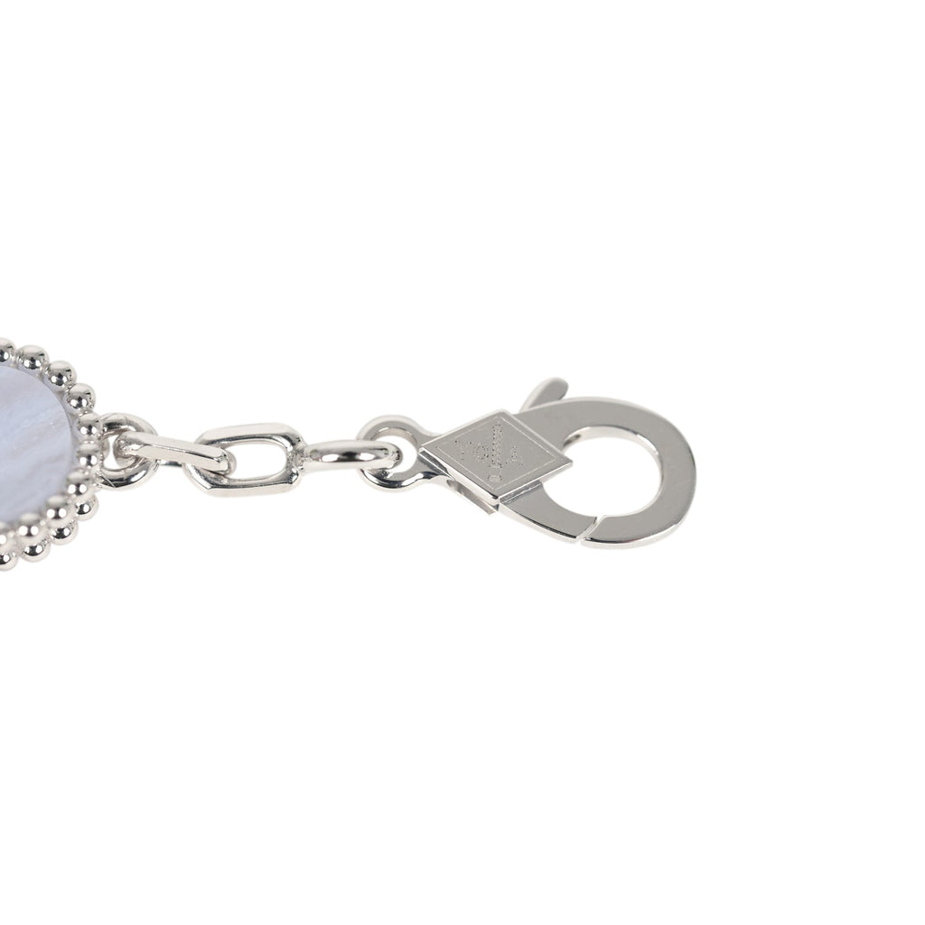 Van Cleef & Arpels Vintage Alhambra 5 Motif Bracelet Chalcedony 18K White Gold Hardware