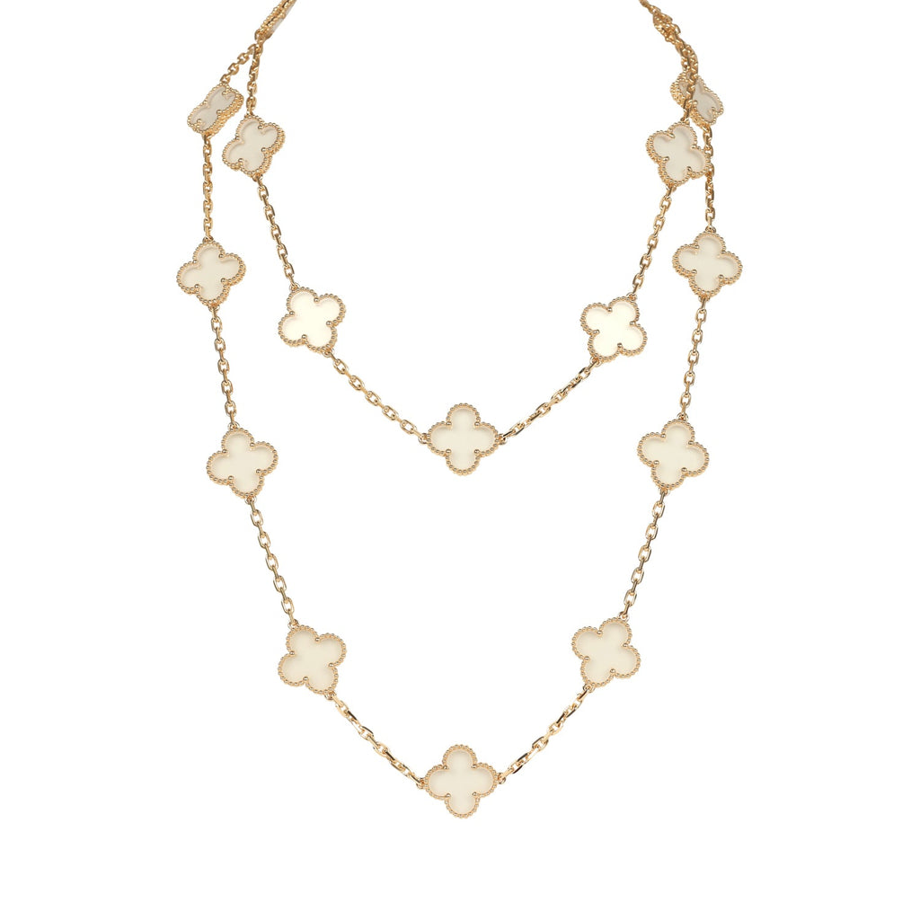 Van Cleef & Arpels Vintage Alhambra Clear Rock Candy Crystal 20 Motif Necklace 18K Yellow Gold