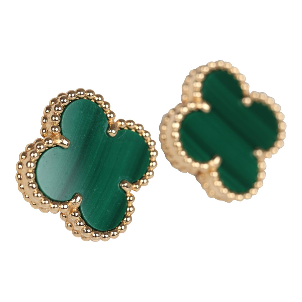 Van Cleef & Arpels Vintage Alhambra Motif Earrings Malachite 18K Yellow Gold