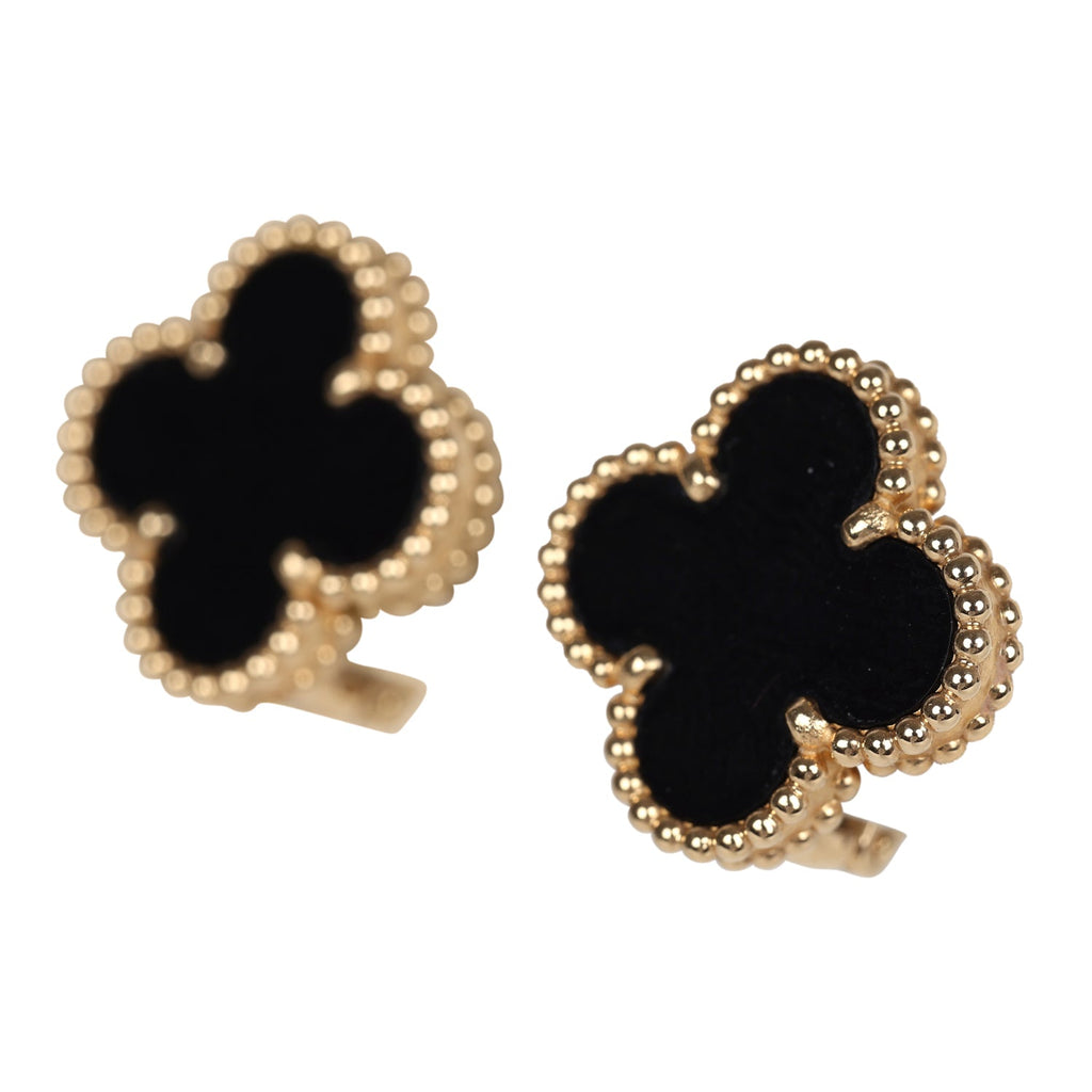 Van Cleef & Arpels Vintage Alhambra Onyx Earrings 18K Gold