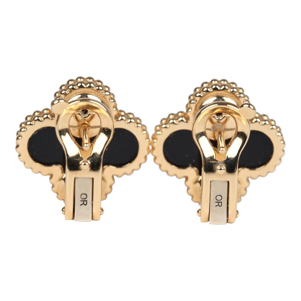 Van Cleef & Arpels Vintage Alhambra Onyx Earrings 18K Gold