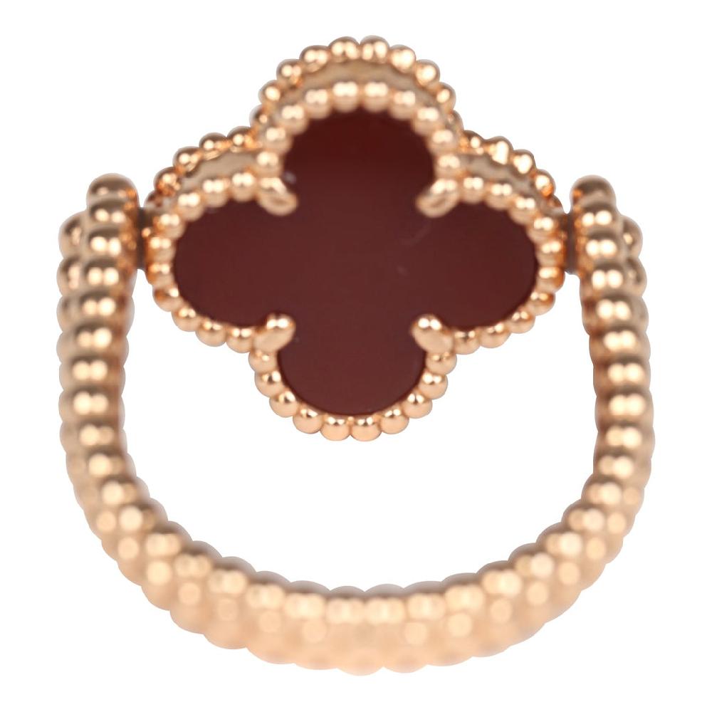 Van Cleef & Arpels Vintage Alhambra Reversible Ring Carnelian And Diamonds 18K Guilloché Rose Gold Hardware