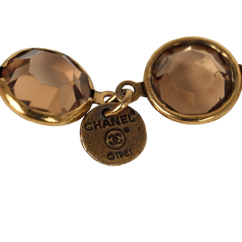 Vintage 1981 Chanel Chicklet Long Necklace Amber Brown Gripoix Gold Plated Hardware