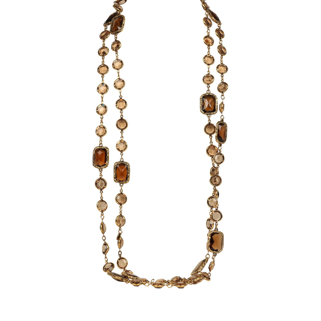 Vintage 1981 Chanel Chicklet Long Necklace Amber Brown Gripoix Gold Plated Hardware