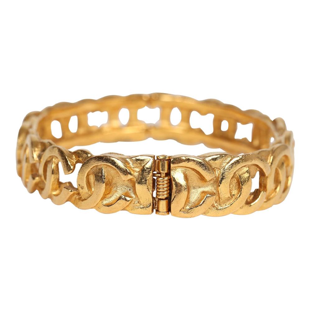Vintage Chanel 24K Gold Plated CC Bangle Bracelet