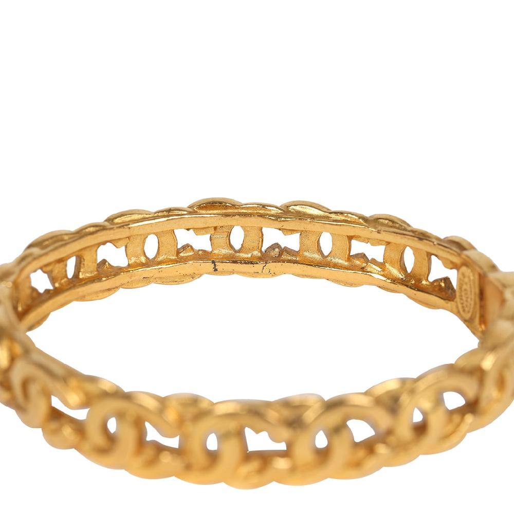 Vintage Chanel 24K Gold Plated CC Bangle Bracelet