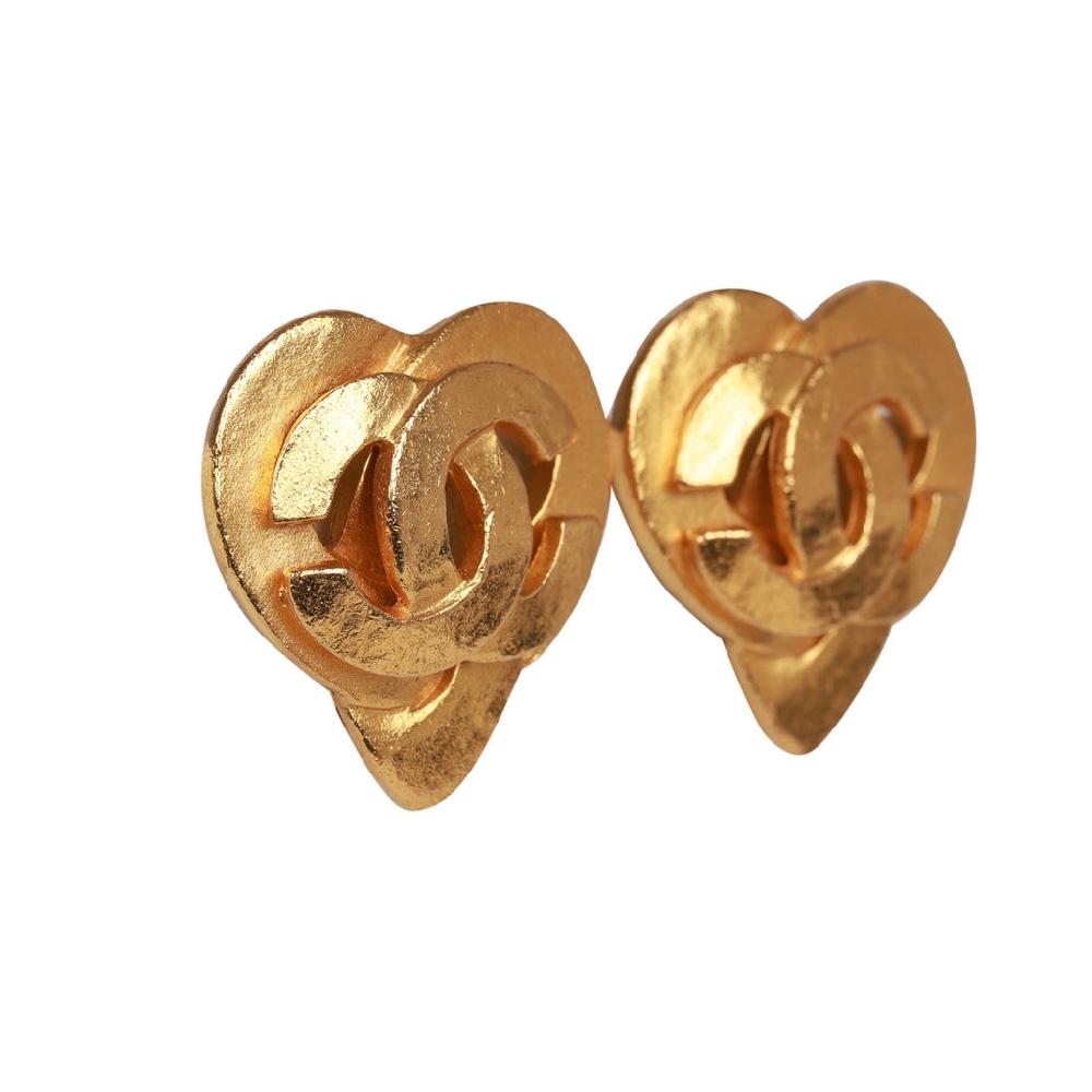 Vintage Chanel 24K Gold Plated CC Heart Earrings