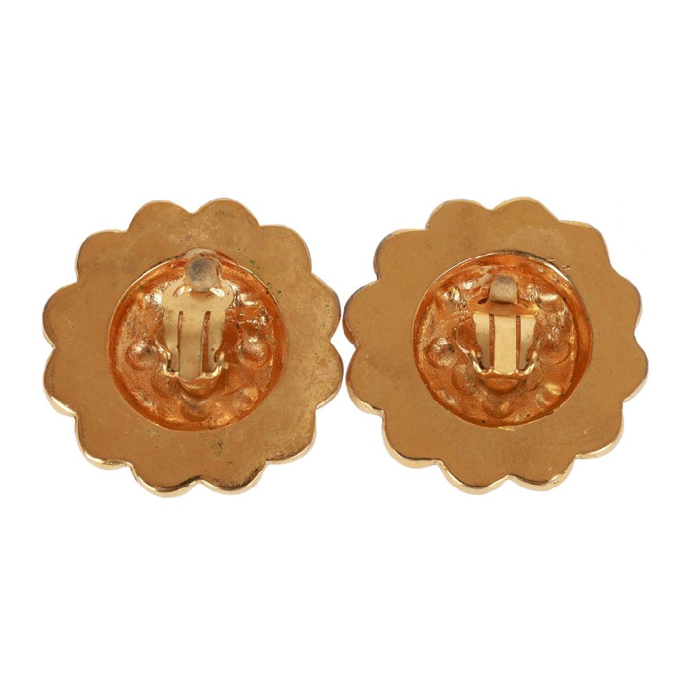 Vintage Chanel 24K Gold Plated CC Logo Pearl Circle Earrings