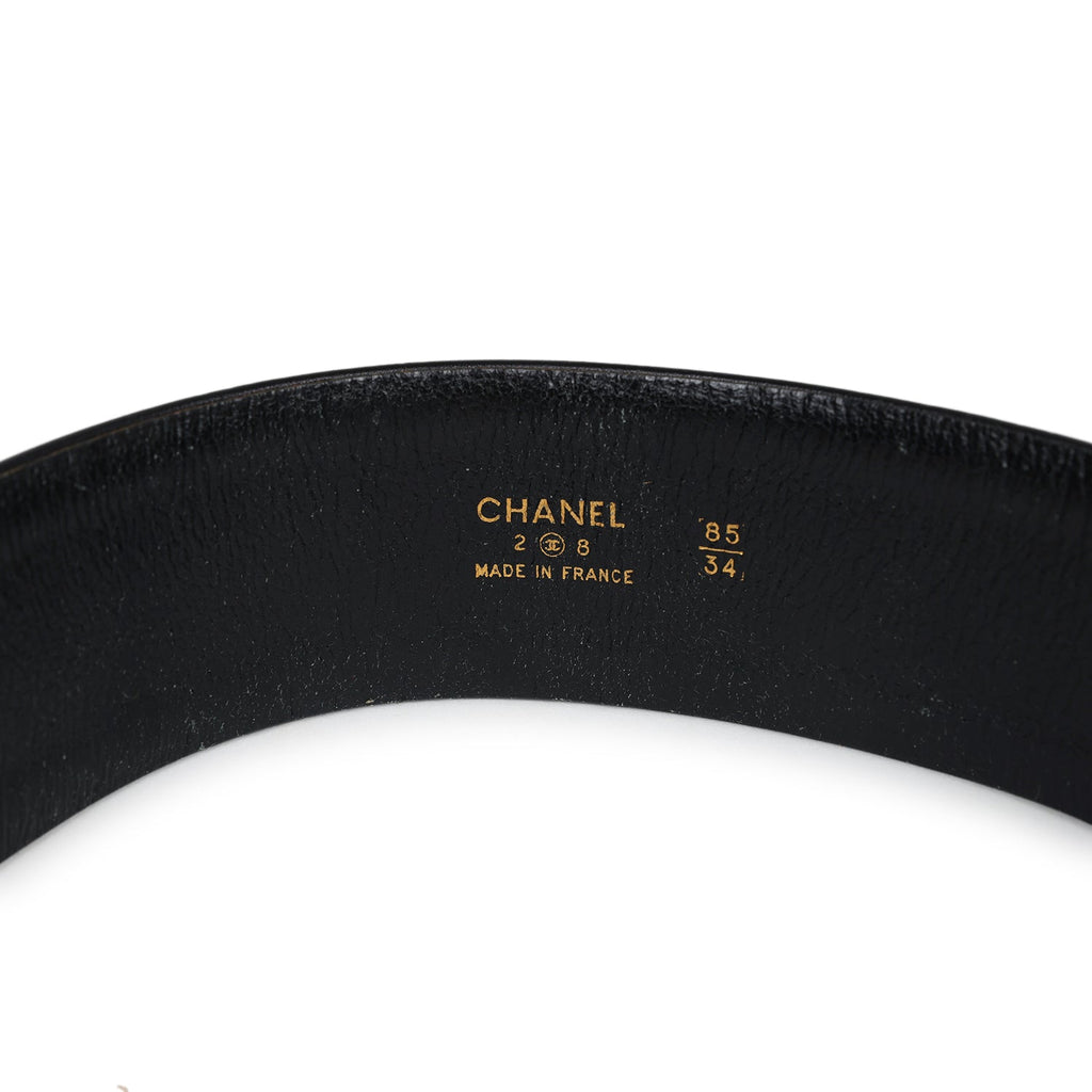 Vintage Chanel 24K Gold Plated CC Medallion Chainlink Leather Belt Black Leather