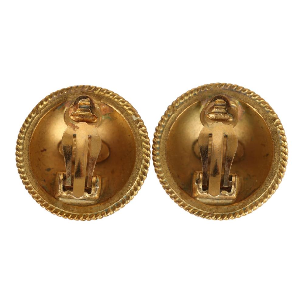 Vintage Chanel 24K Gold Plated CC Round Button Clip On Earrings
