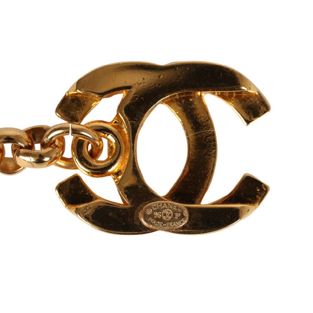 Vintage Chanel 24K Gold Plated "Chanel" Logo Charms Turnlock Bracelet