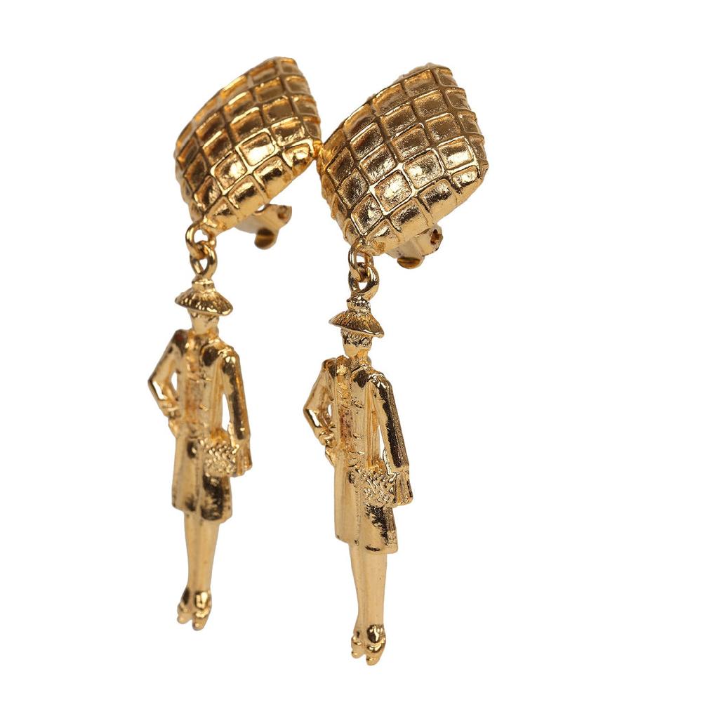 Vintage Chanel 24K Gold Plated Coco Mademoiselle Dangle Earrings