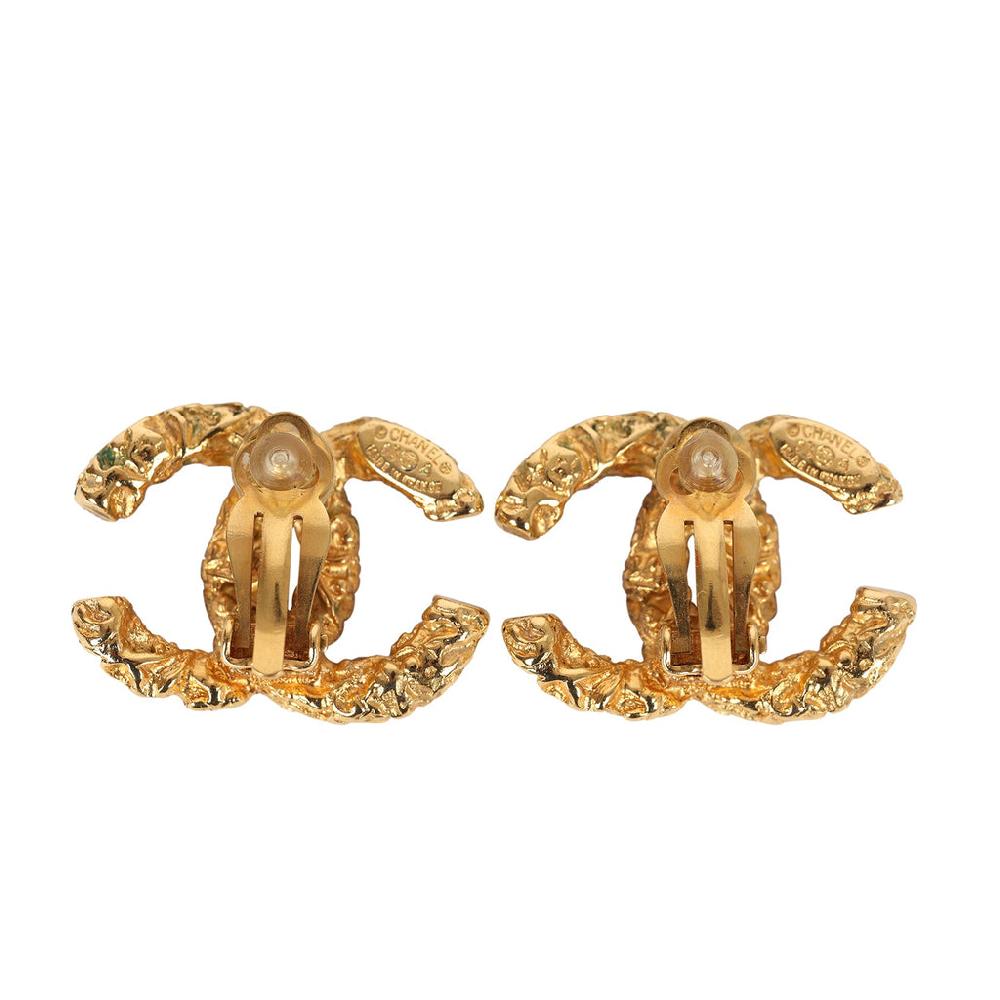 Vintage Chanel 24K Gold Plated Florentine CC Earrings