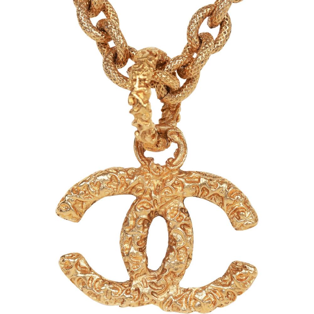Vintage Chanel 24K Gold Plated Gold Lava CC Pendant Necklace