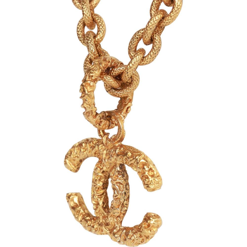 Vintage Chanel 24K Gold Plated Gold Lava CC Pendant Necklace