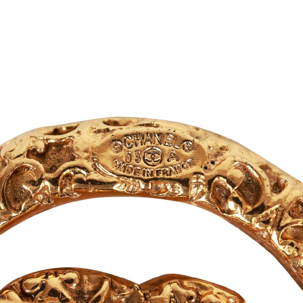 Vintage Chanel 24K Gold Plated Gold Tone CC Lava Textured Brooch