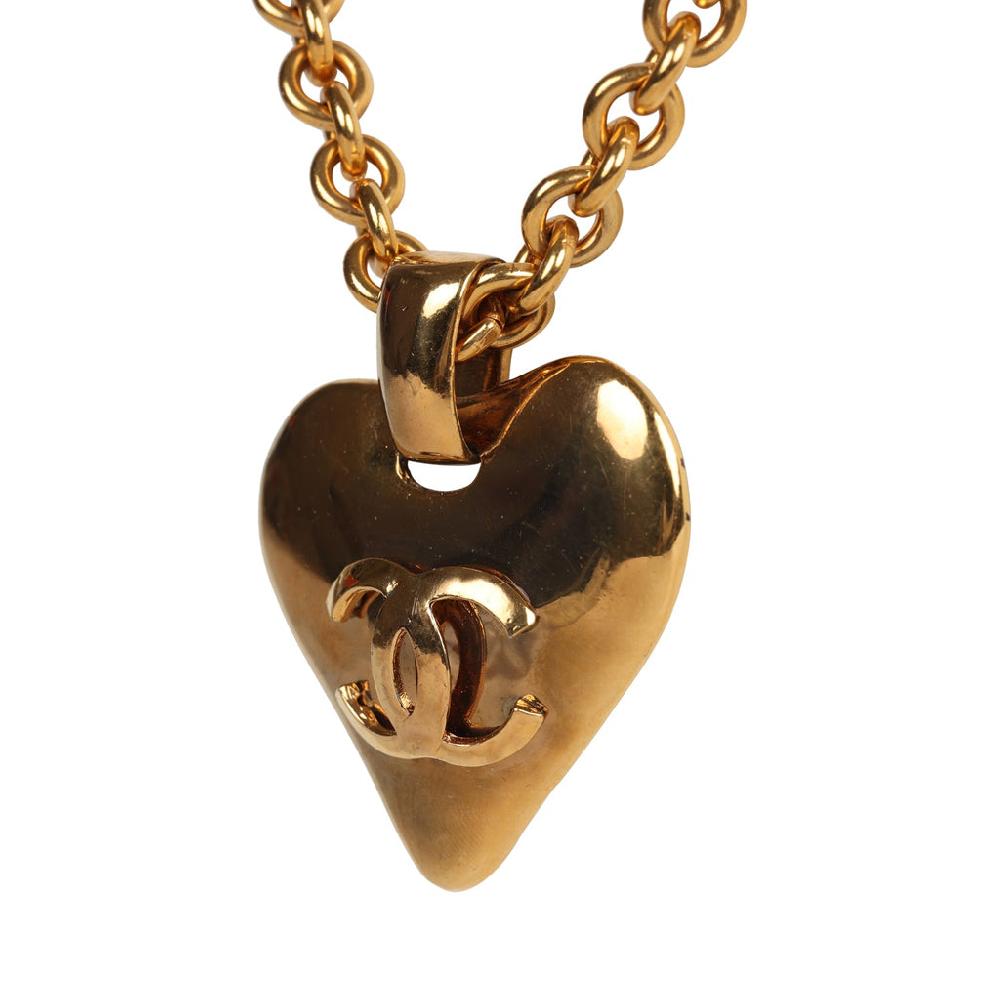 Vintage Chanel 24K Gold Plated Long CC Heart Pendant Necklace