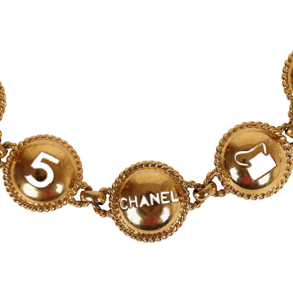 Vintage Chanel 24K Gold Plated Round Cutout Lucky Charms Chain Belt