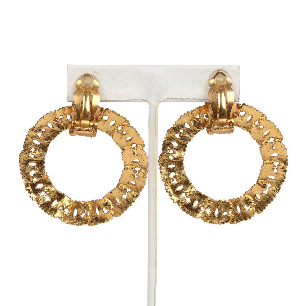 Vintage Chanel 24K Gold Plated Small CC Knocker Hoop Earrings