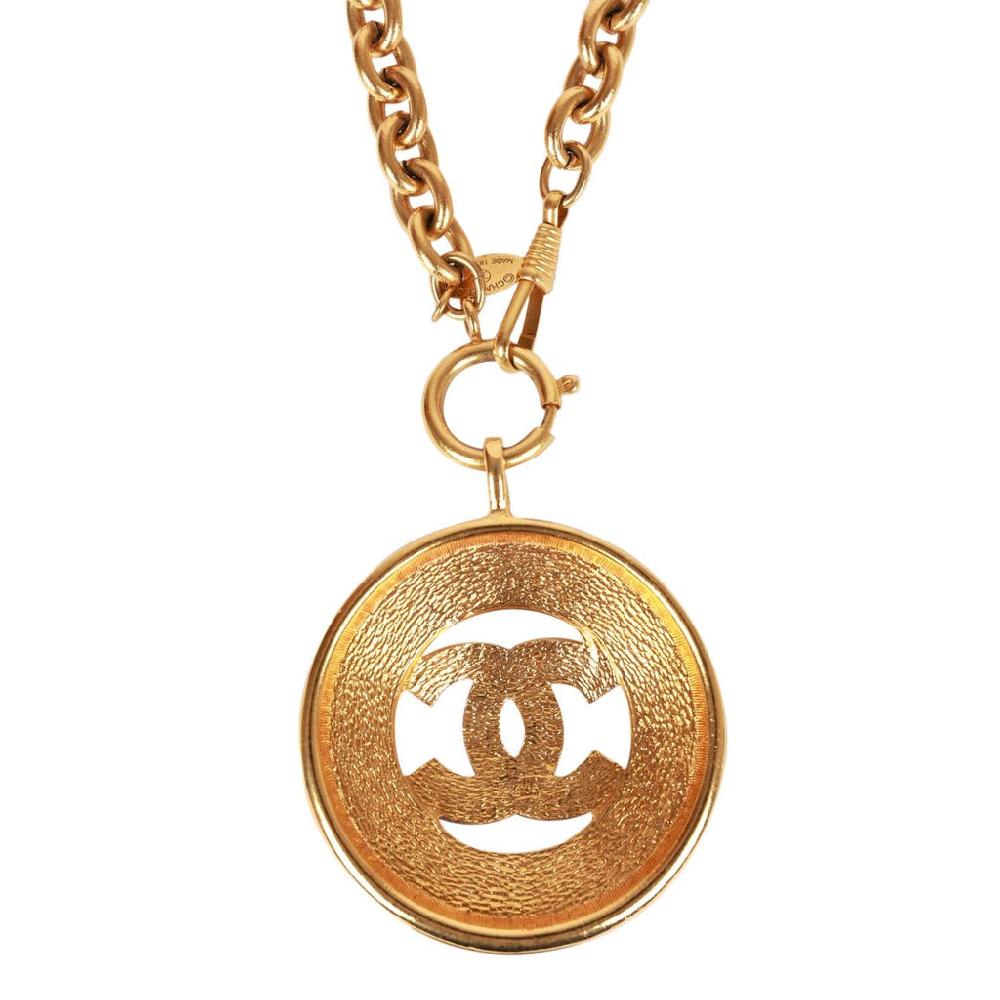 Vintage Chanel 24K Gold Plated Sunburst Interlocking CC Medallion Necklace