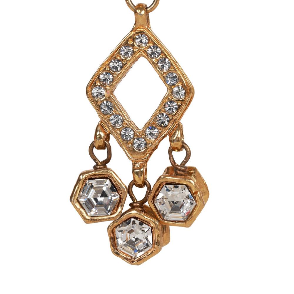 Vintage Chanel 24K Gold Plated Textured CC And Rhinestone Chandelier Clip Earrings