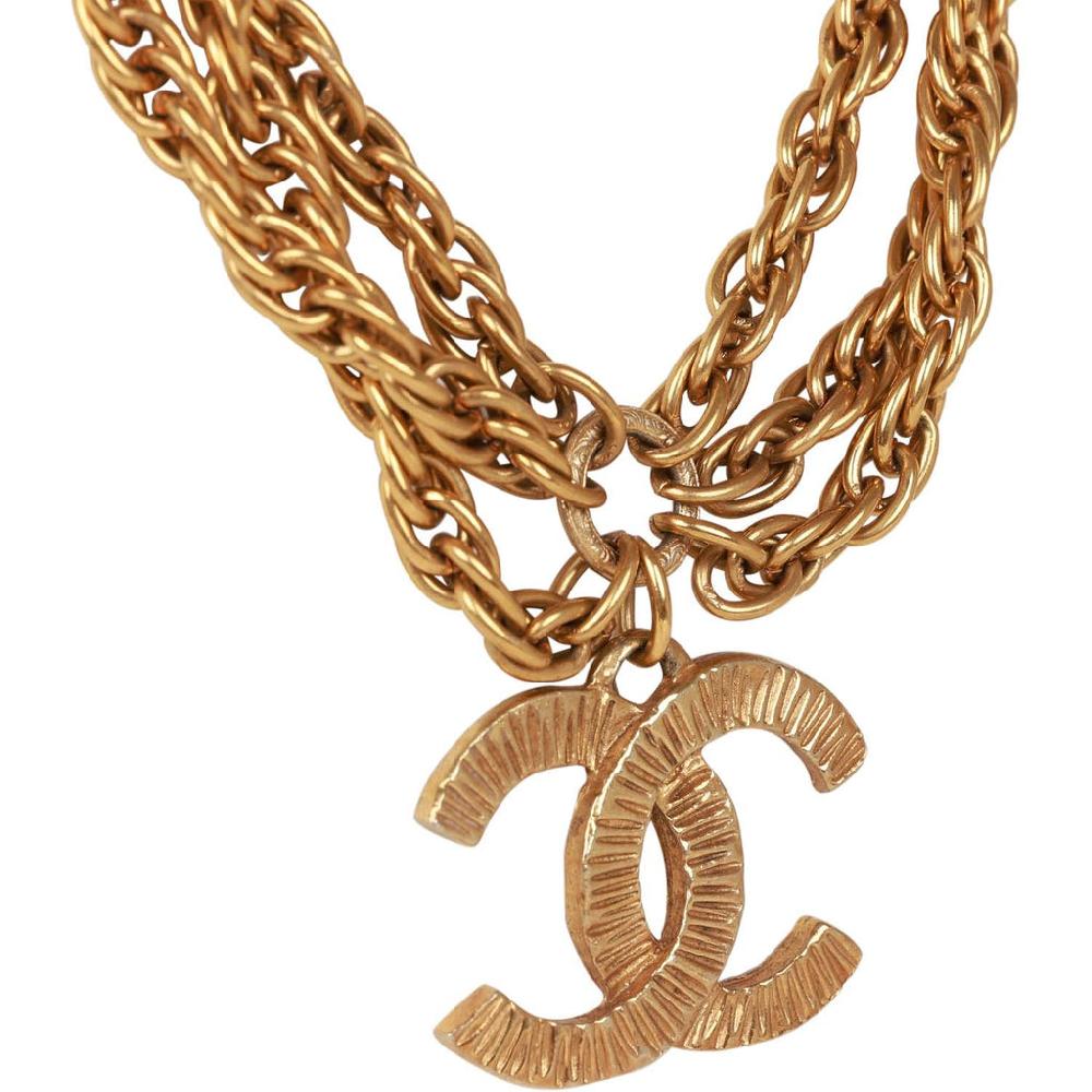Vintage Chanel 24K Gold Plated Triple Chain CC Necklace