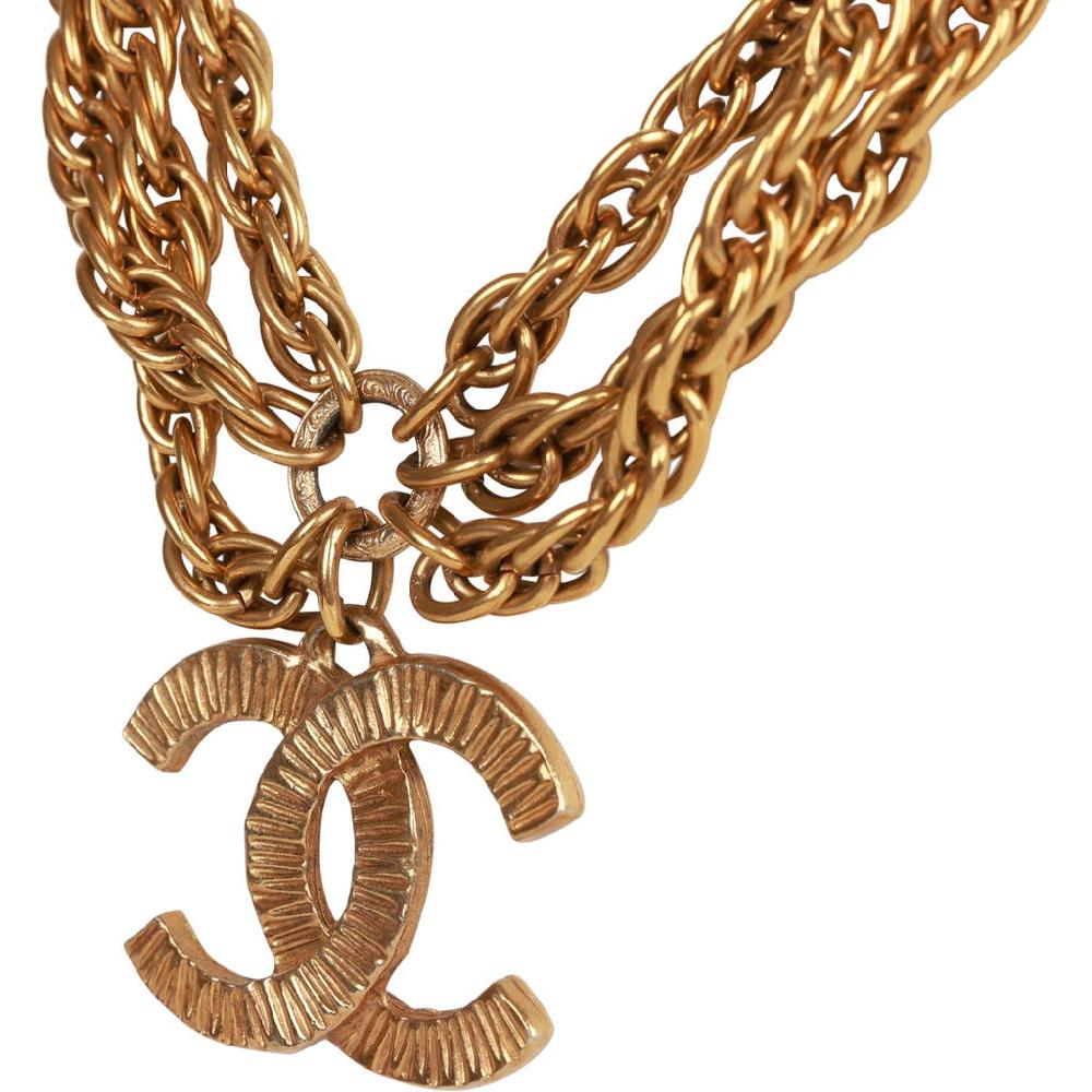 Vintage Chanel 24K Gold Plated Triple Chain CC Necklace