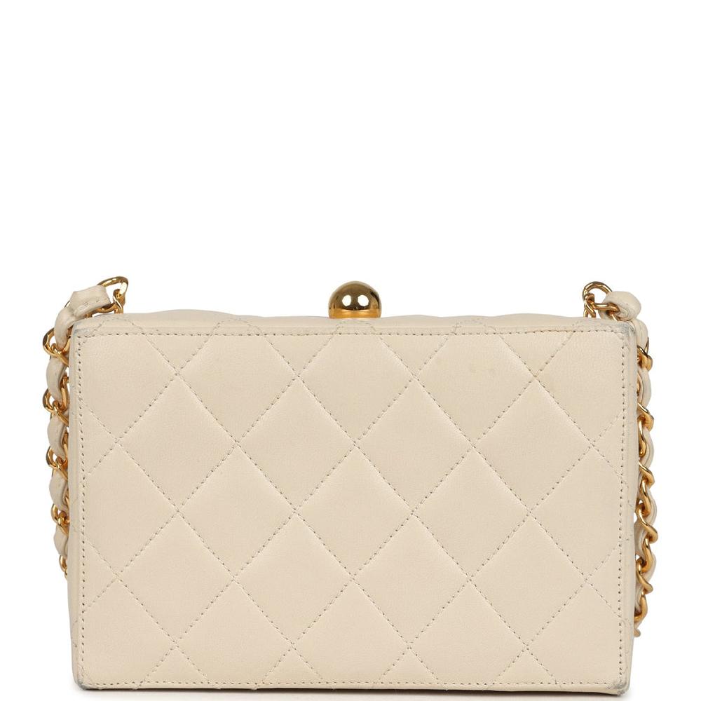 Vintage Chanel Box Clutch Bag Beige Lambskin Gold Hardware