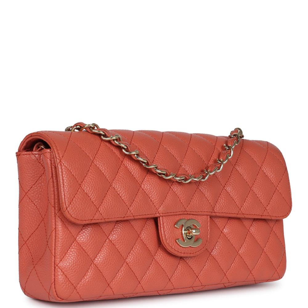 Vintage Chanel Classic East West Single Flap Coral Caviar Light Gold Hardware