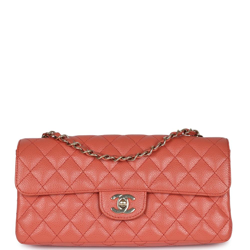 Vintage Chanel Classic East West Single Flap Coral Caviar Light Gold Hardware
