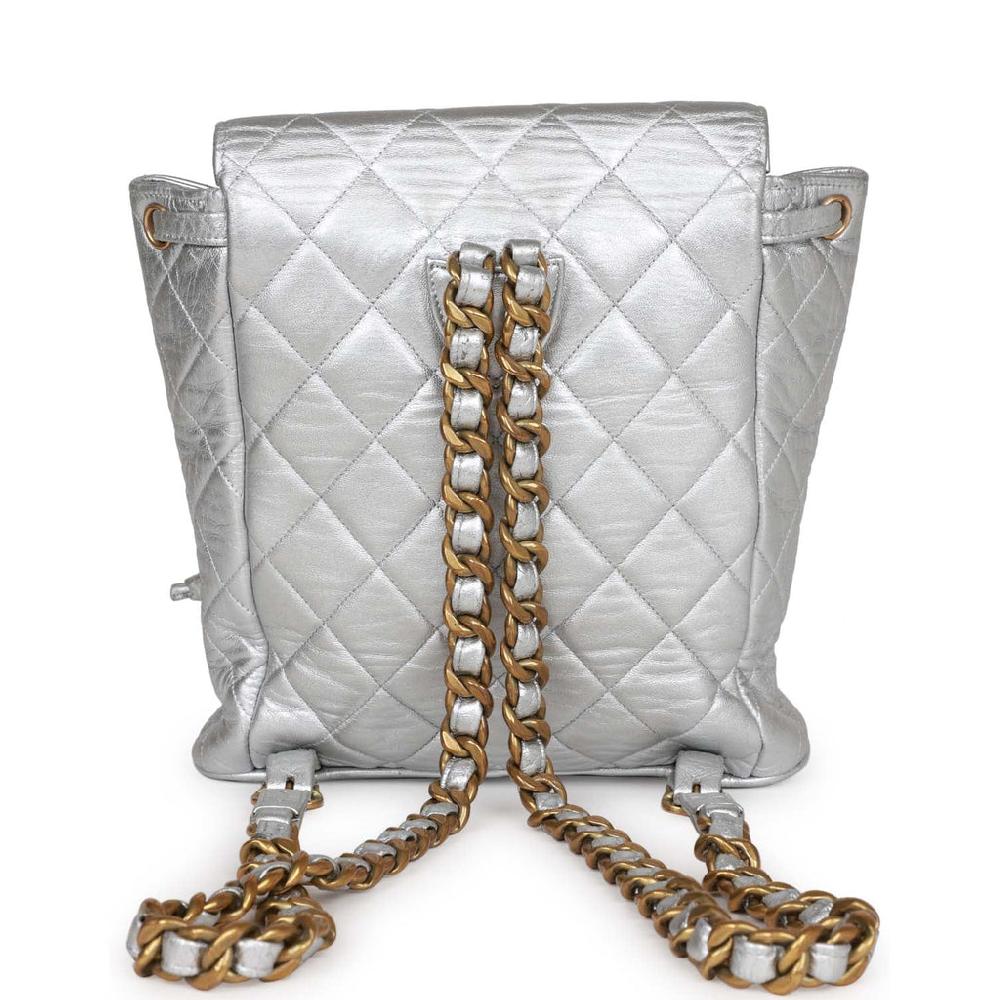 Vintage Chanel Duma Backpack Silver Metallic Lambskin Gold Hardware