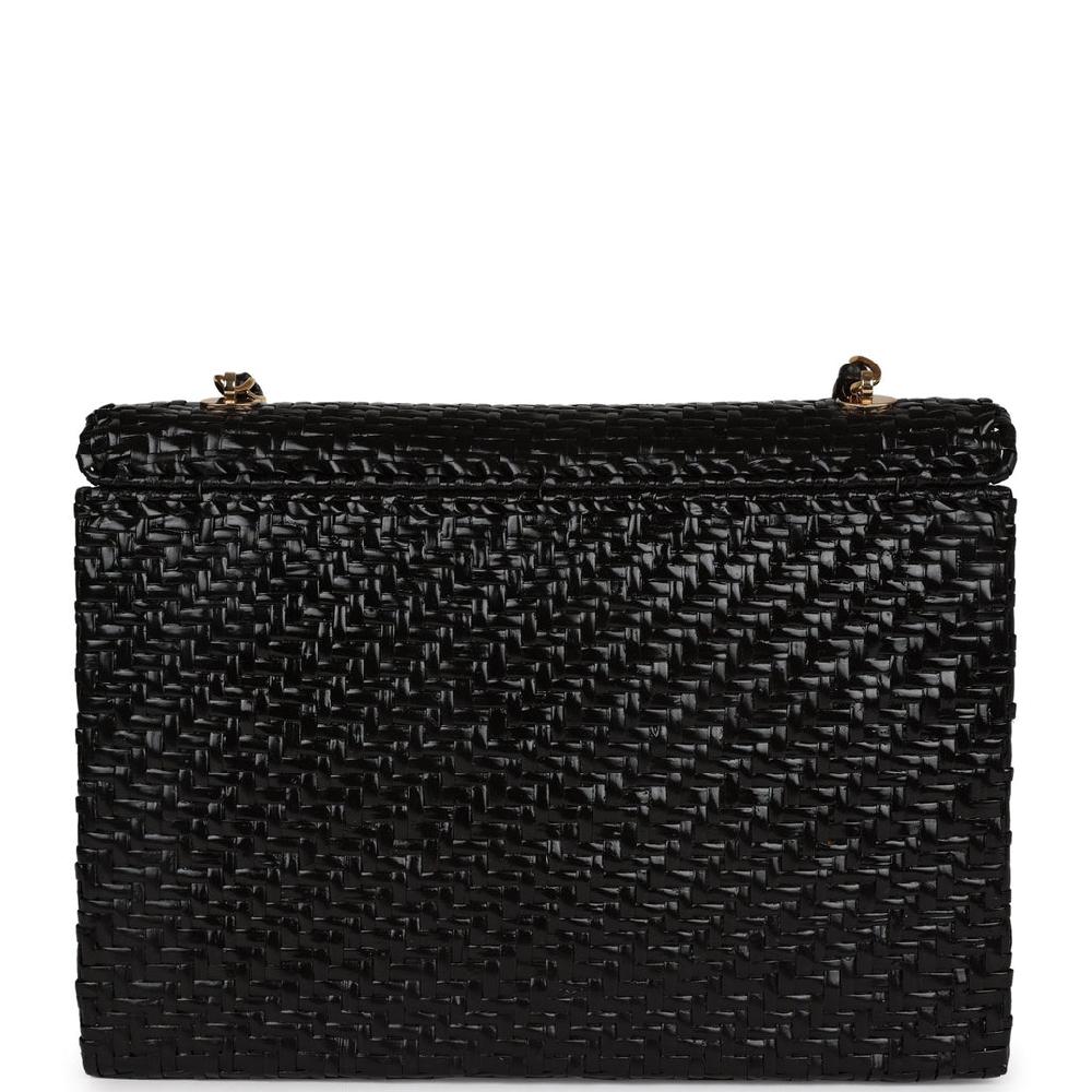 Vintage Chanel Flap Bag Black Wicker Gold Hardware
