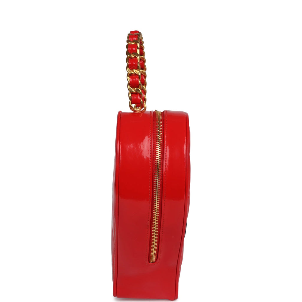 Vintage Chanel Heart Vanity Bag Red And Black Patent Antique Gold Hardware