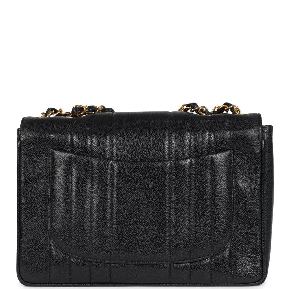 Vintage Chanel Jumbo Classic Mademoiselle Vertical Flap Black Caviar Gold Hardware