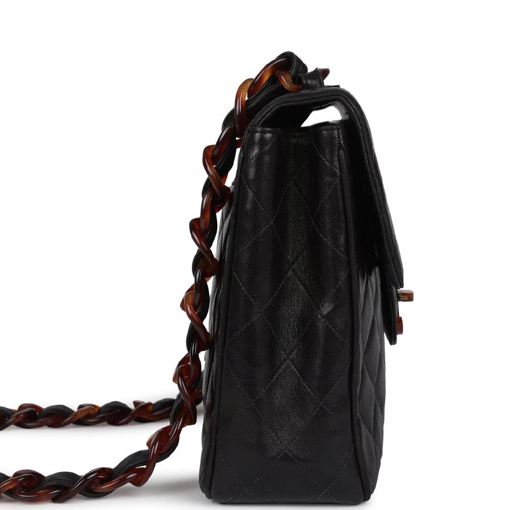 Vintage Chanel Jumbo Classic Single Flap Bag Black Lambskin Tortoiseshell Bakelite Hardware