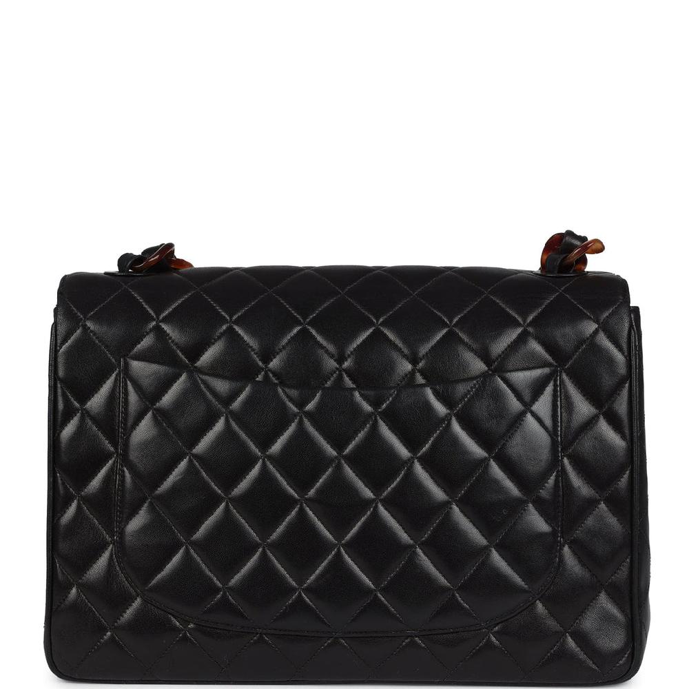 Vintage Chanel Jumbo Classic Single Flap Bag Black Lambskin Tortoiseshell Bakelite Hardware