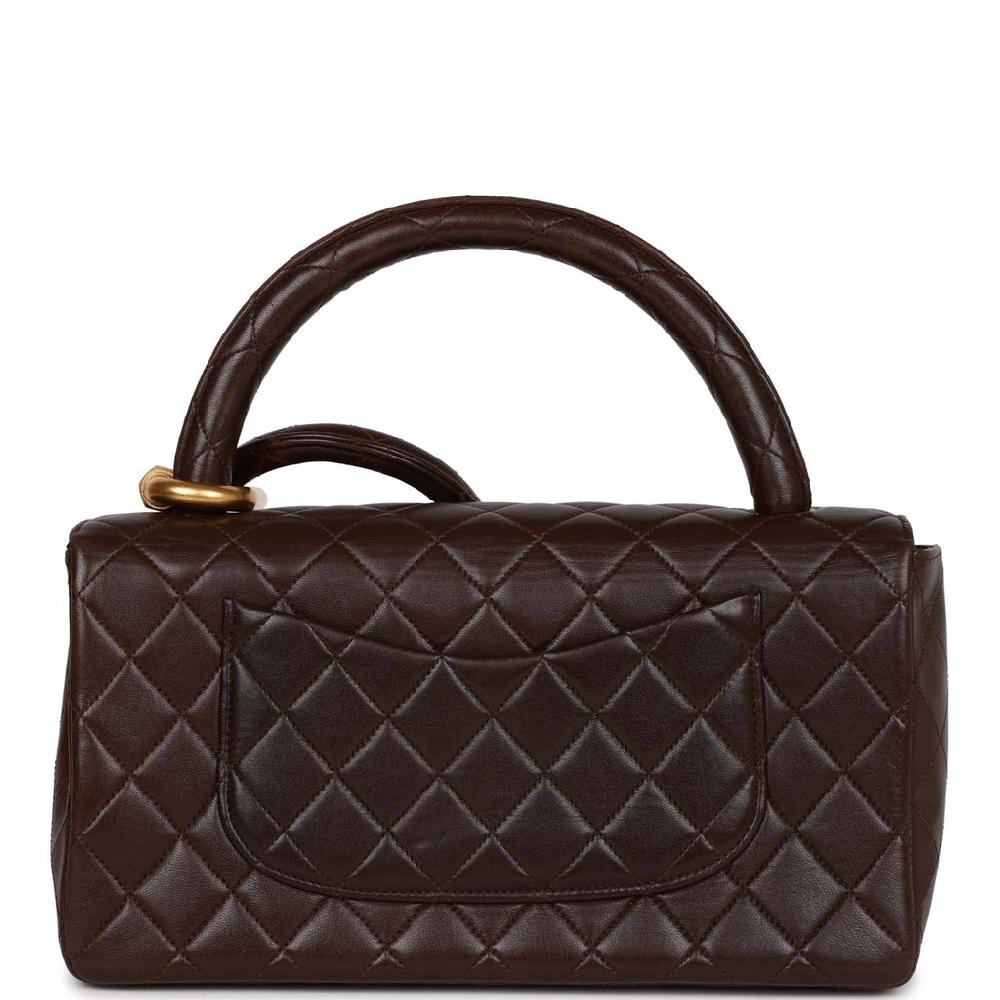 Vintage Chanel Kelly Parent And Child Flap Bag Set Brown Lambskin Gold Hardware