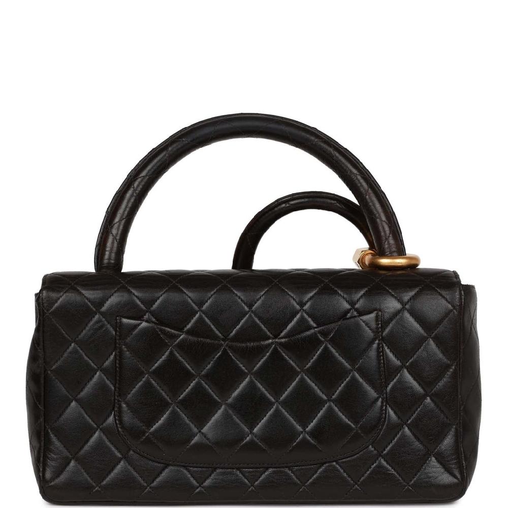 Vintage Chanel Kelly Parent And Child Flap Bag Set Black Lambskin Gold Hardware