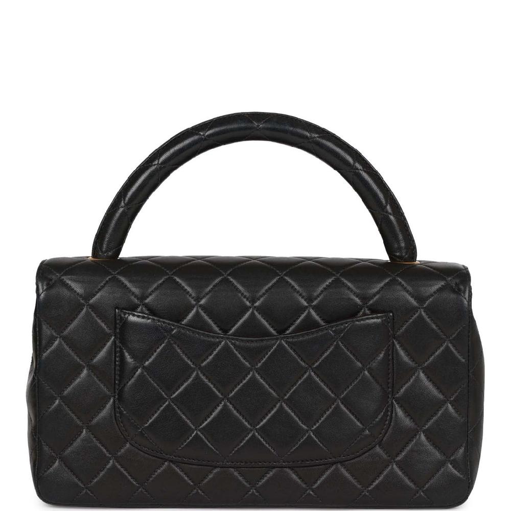 Vintage Chanel Kelly Parent Flap Bag Black Lambskin Gold Hardware