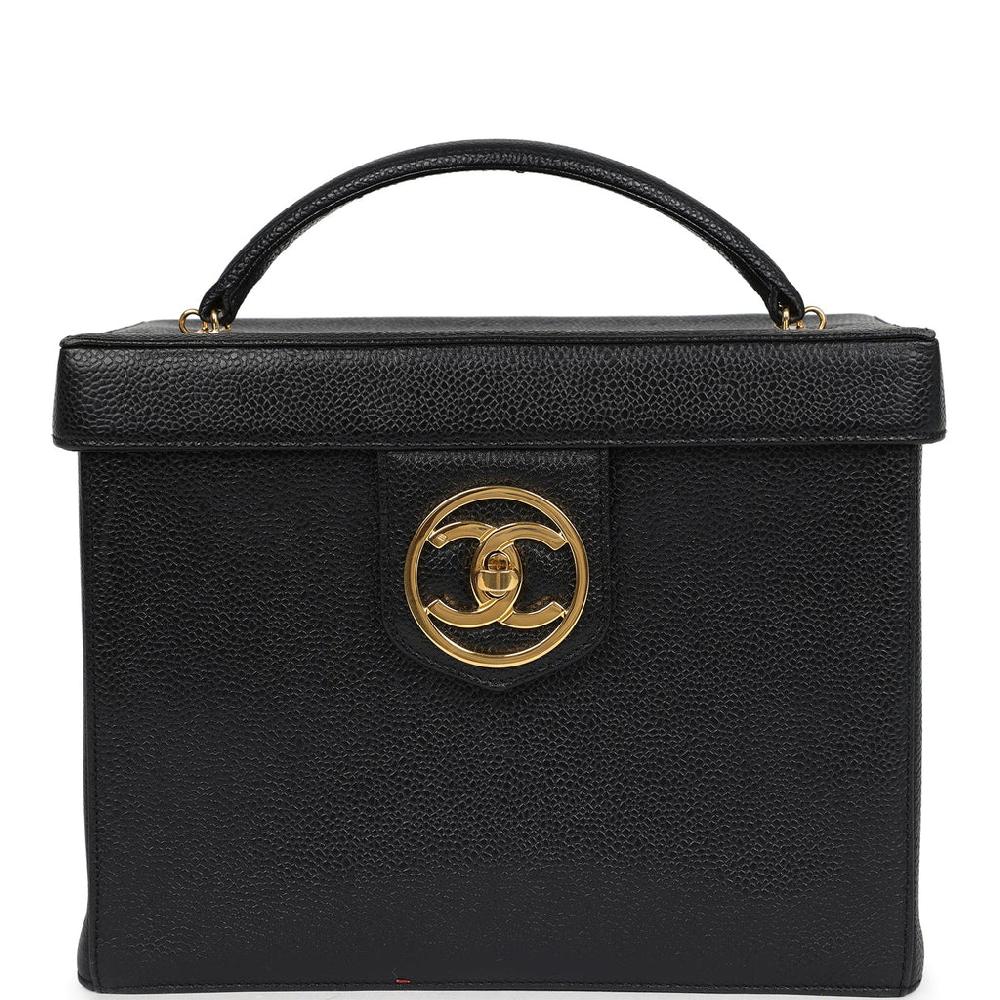 Vintage Chanel Large Box Vanity Bag Black Caviar Gold Hardware