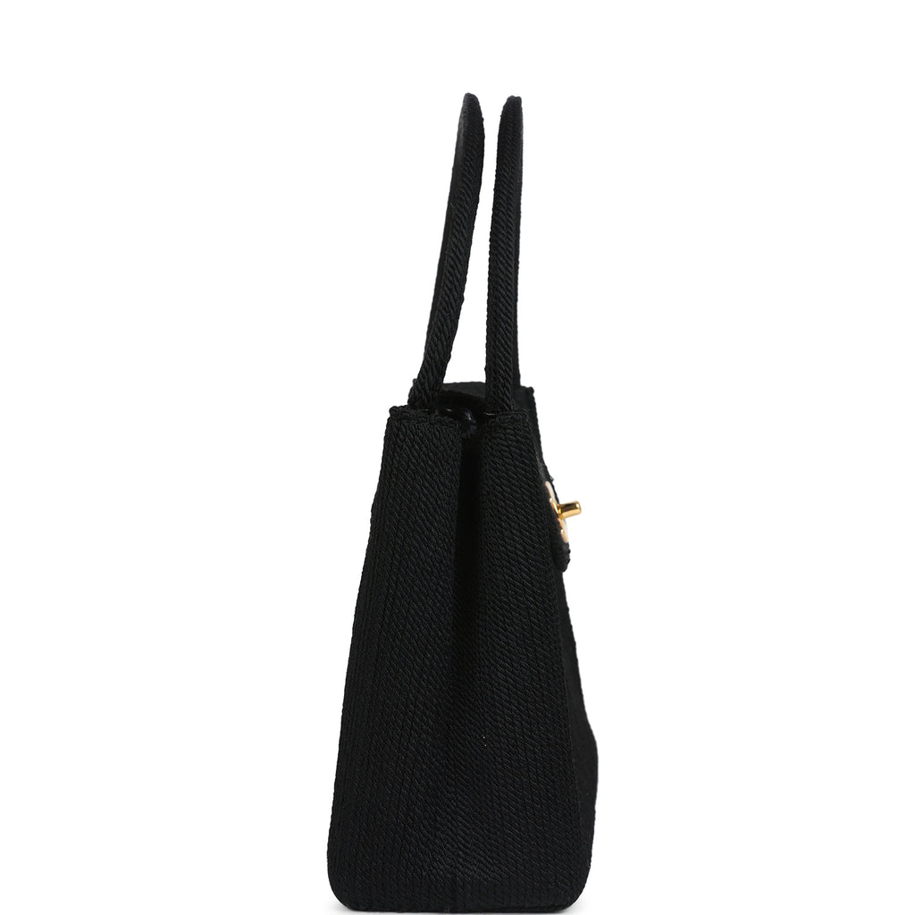 Vintage Chanel Large Kelly Rope Black Woven Gold Hardware