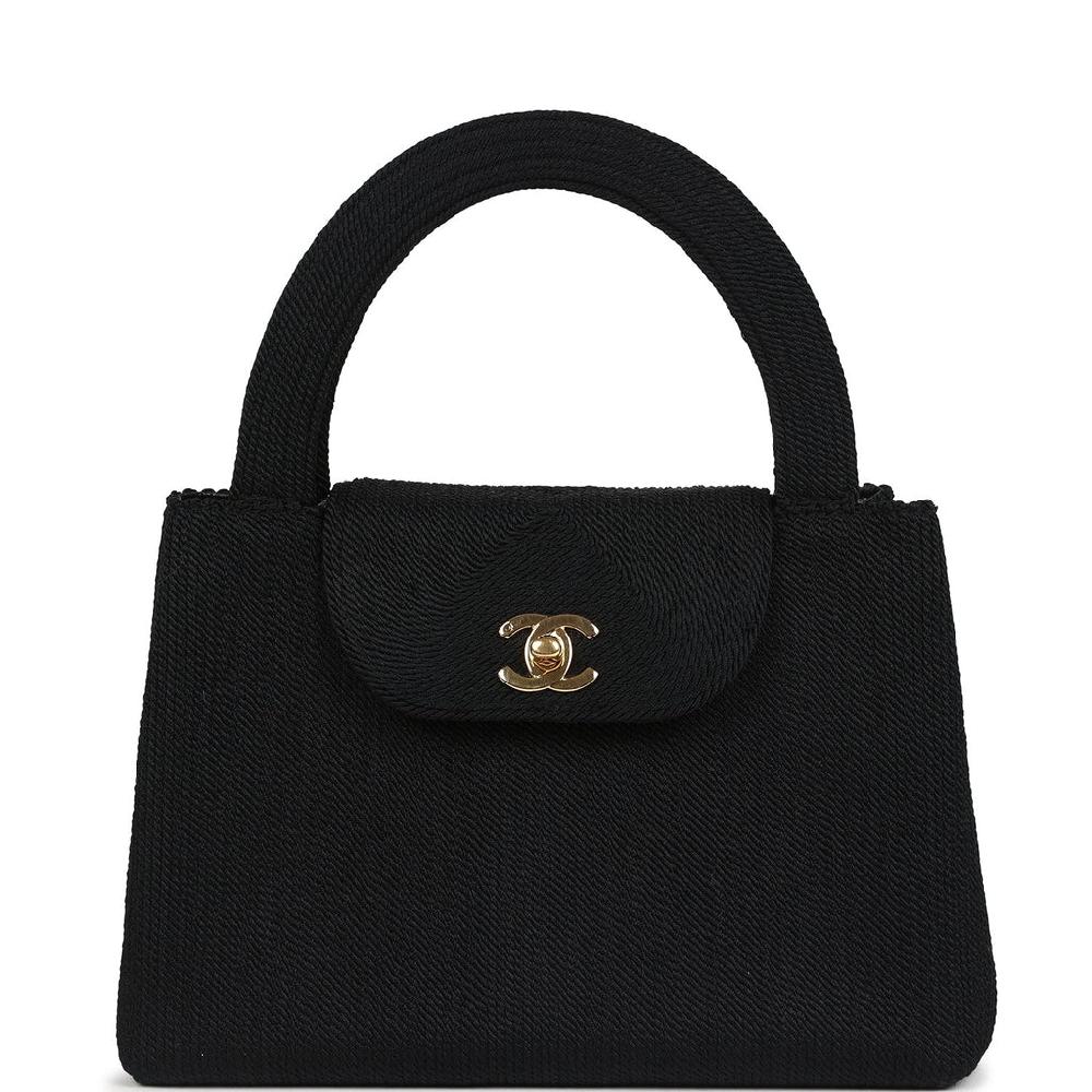 Vintage Chanel Large Kelly Rope Black Woven Gold Hardware