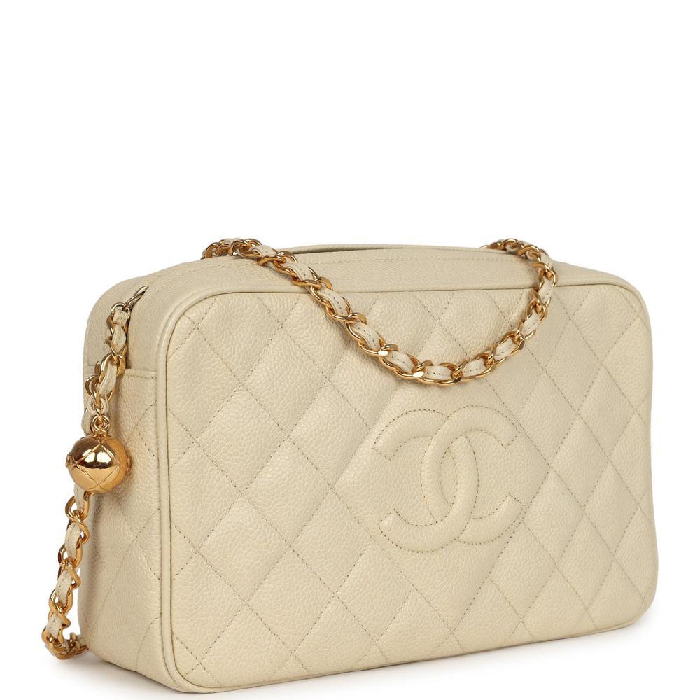 Vintage Chanel Medium Camera Bag Light Beige Caviar Gold Hardware
