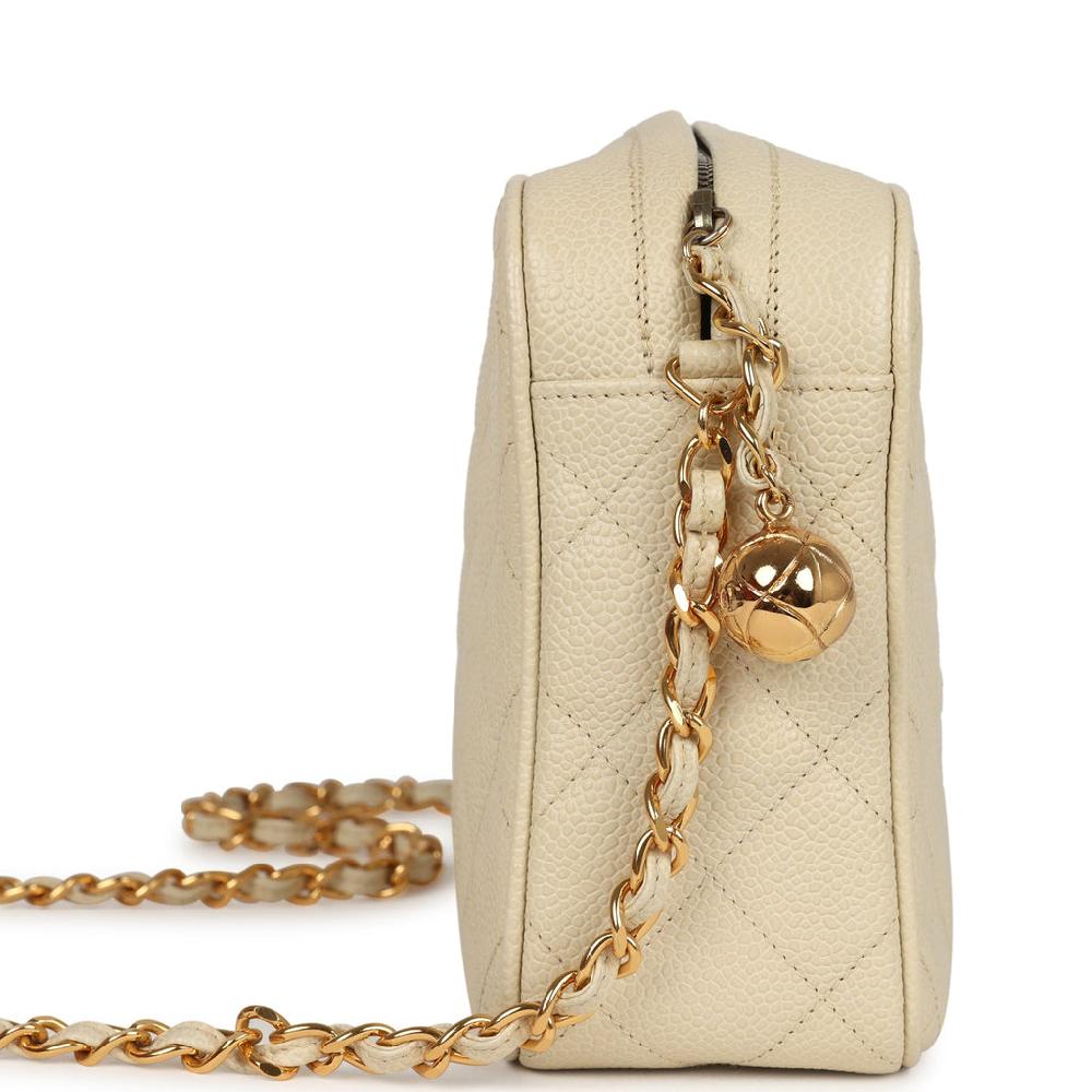 Vintage Chanel Medium Camera Bag Light Beige Caviar Gold Hardware