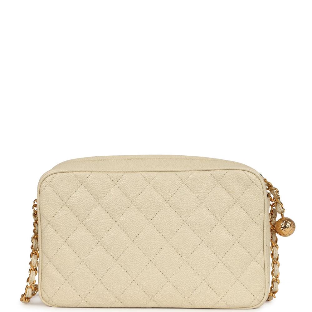Vintage Chanel Medium Camera Bag Light Beige Caviar Gold Hardware