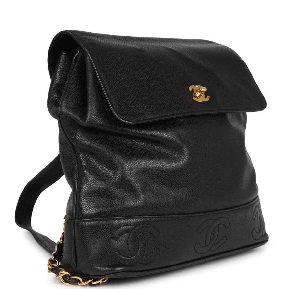 Vintage Chanel Medium CC Backpack Black Caviar Gold Hardware
