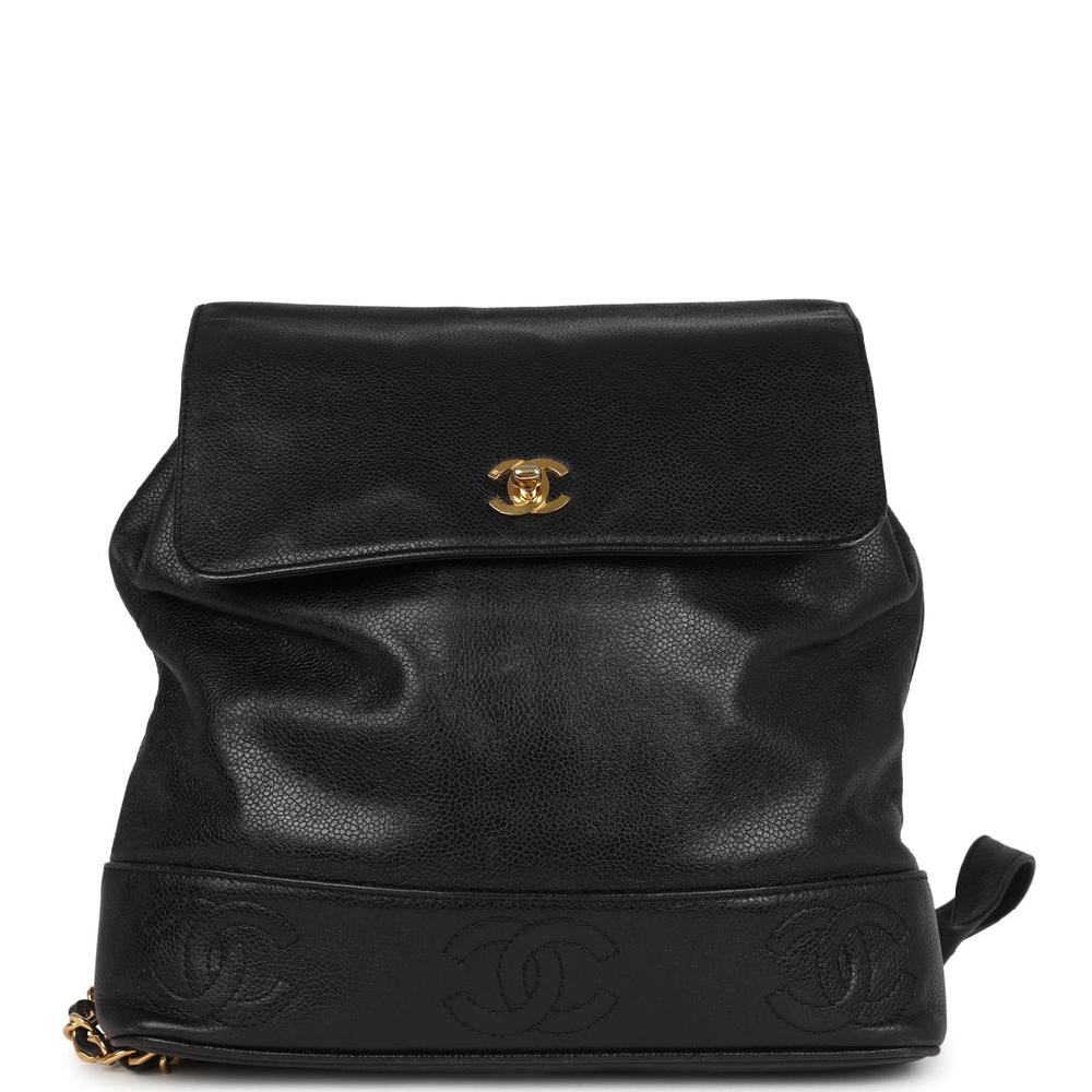 Vintage Chanel Medium CC Backpack Black Caviar Gold Hardware