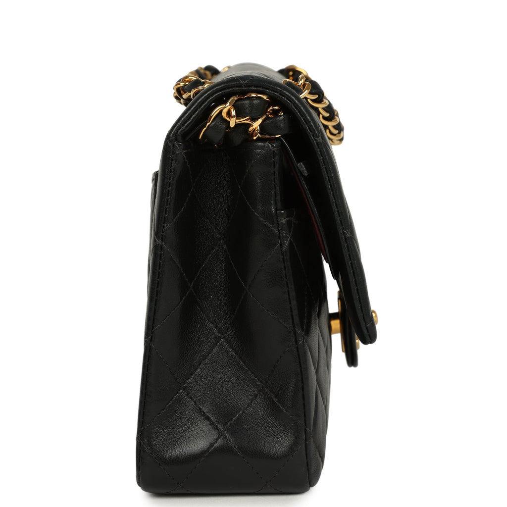 Vintage Chanel Medium Classic Double Flap Bag Black Lambskin Gold Hardware