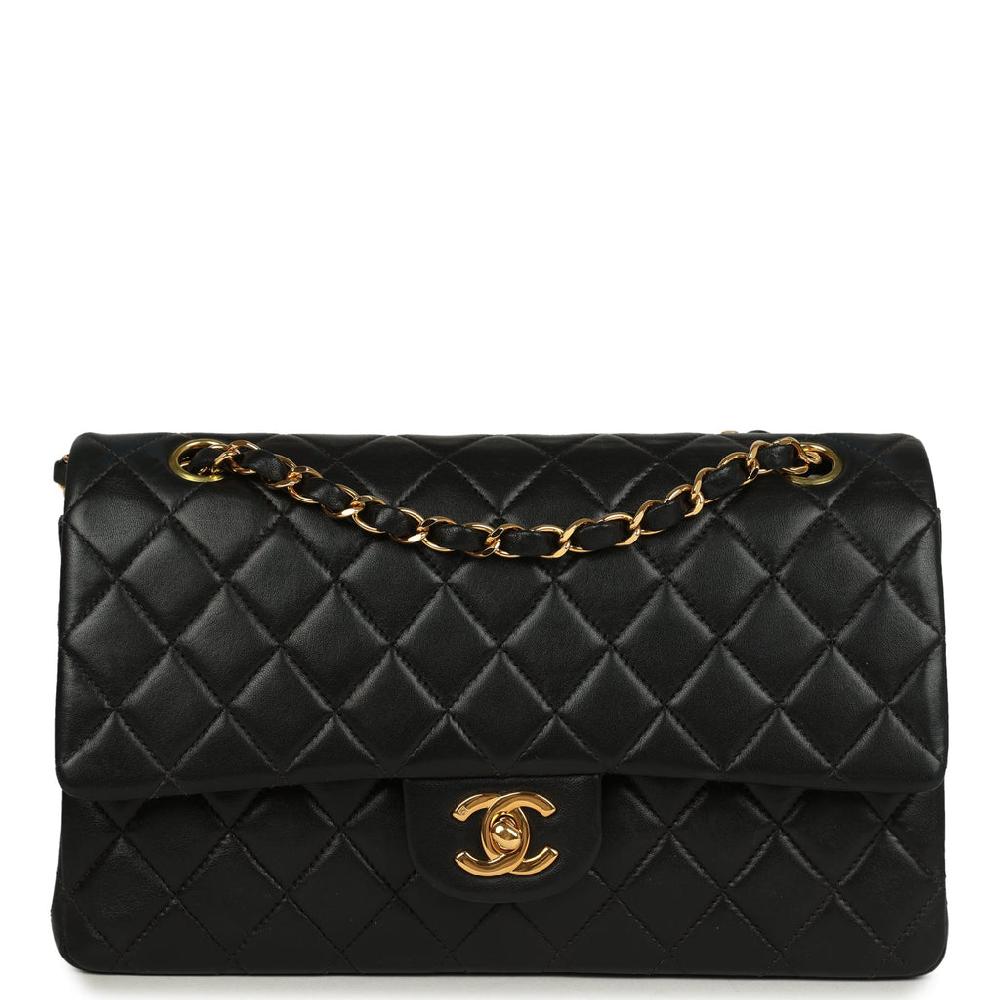 Vintage Chanel Medium Classic Double Flap Bag Black Lambskin Gold Hardware
