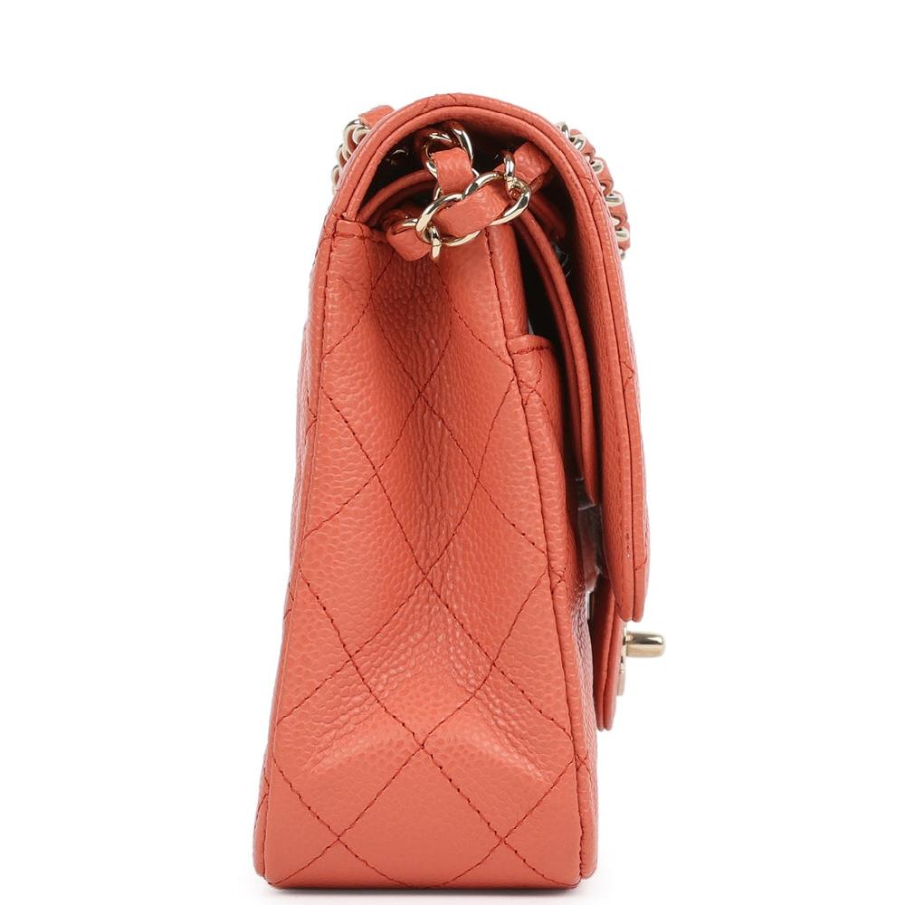 Vintage Chanel Medium Classic Double Flap Coral Caviar Light Gold Hardware